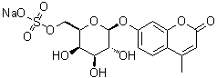 CAS # 206443-06-3, 4-Methyl-7-[(6-O-sulfo-beta-D-galactopyranosyl)oxy]-2H-1-benzopyran-2-one monosodium salt