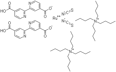 CAS # 207347-46-4, Di-tetrabutylammonium cis-bis(isothiocyanato)bis(2,2'-bipyridyl-4,4'-dicarboxylato)ruthenium(II)