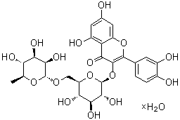 structure of CAS# 207671-50-9, 3-[[6-O-(6-脱氧-alpha-L-甘露糖基)-beta-D-吡喃葡萄糖基]氧基]-2-(3,4-二羟基苯基)-5,7-二羟基-4H-1-苯并吡喃-4-酮水合物
