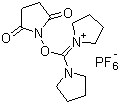 CAS # 207683-26-9, Dipyrrolidino(N-succinimidyloxy)carbenium hexafluorophosphate, HSPyU, N,N,N',N'-Bis(tetramethylene)-O-(N-succinimidyl)uronium hexafluorophosphate