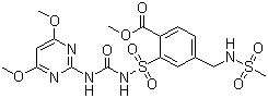 CAS # 208465-21-8, Mesosulfuron-methyl, Methyl 2-[3-(4,6-dimethyoxypyrimidin-2-yl)ureidosulfonyl]-4-methanesulfonamidomethybenzoate