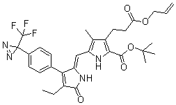 CAS # 208753-56-4, 2-[(1,1-Dimethylethoxy)carbonyl]-5-[(Z)-[4-ethyl-1,5-dihydro-5-oxo-3-[4-[3-(trifluoromethyl)-3H-diazirin-3-yl]phenyl]-2H-pyrrol-2-ylidene]methyl]-4-methyl-1H-pyrrole-3-propanoic acid 2-propenyl ester