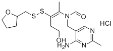 CAS # 2105-43-3, Fursultiamine hydrochloride, N-[(4-amino-2-methylpyrimidin-5-yl)methyl]-N-[(E)-5-hydroxy-3-(oxolan-2-ylmethyldisulfanyl)pent-2-en-2-yl]formamide hydrochloride
