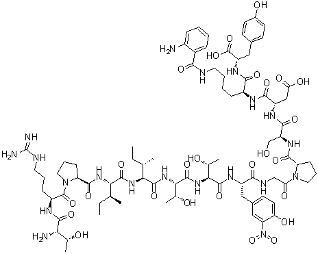 CAS # 213135-91-2, L-Threonyl-L-arginyl-L-prolyl-L-isoleucyl-L-isoleucyl-L-threonyl-L-threonyl-3-nitro-L-tyrosylglycyl-L-prolyl-L-seryl-L-alpha-aspartyl-N6-(2-aminobenzoyl)-L-lysyl-L-tyrosine
