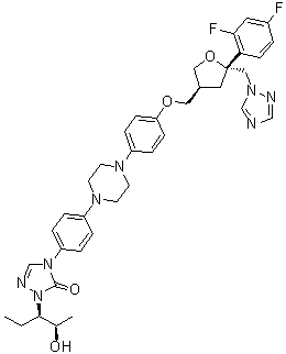CAS 登录号：213381-05-6, 1,4-脱水-2,3,5-三脱氧-4-C-(2,4-二氟苯基)-2-[[4-[4-[4-[1-[(1R,2R)-1-乙基-2-羟基丙基]-1,5-二氢-5-氧代-4H-1,2,4-三唑-4-基]苯基]-1-哌嗪基]苯氧基]甲基]-5-(1H-1,2,4-三唑-1-基)-D-赤式-戊糖醇