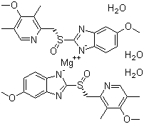 CAS # 217087-09-7, Esomeprazole magnesium trihydrate, Bis(5-methoxy-2-[(S)-[(4-methoxy-3,5-dimethyl-2-pyridinyl)methyl]sulfinyl]-1H-benzylimidazole-1-yl) magnesium trihydrate