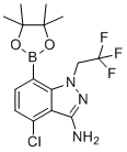 CAS 登录号：2189684-53-3, 4-氯-7-(4,4,5,5-四甲基-1,3,2-二氧硼杂环戊烷-2-基)-1-(2,2,2-三氟乙基)-1H-吲唑-3-胺