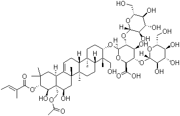 CAS # 219944-39-5, Aescin C, Escin IVa, Isoescin Ia, (3beta,4beta,16alpha,21beta,22alpha)-28-(Acetyloxy)-16,22,23-trihydroxy-21-[[(2E)-2-methyl-1-oxo-2-buten-1-yl]oxy]olean-12-en-3-yl O-beta-D-glucopyranosyl-(1-2)-O-[beta-D-glucopyranosyl-(1-4)]-beta-D-glucopyranosiduronic acid