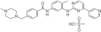 CAS # 220127-57-1, Imatinib mesylate, 4-[(4-Methyl-1-piperazinyl)methyl]-N-[4-methyl-3-[[4-(3-pyridinyl)-2-pyrimidinyl]amino]phenyl]-benzamide monomethanesulfonate, STI-571
