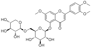 CAS 登录号：221289-31-2, Lethedioside A, 2-(3,4-二甲氧基苯基)-7-甲氧基-5-[(6-O-beta-D-吡喃木糖基-beta-D-吡喃葡萄糖基)氧基]-4H-1-苯并吡喃-4-酮