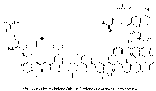 CAS 登录号：221306-20-3, L-精氨酰-L-赖氨酰-L-缬氨酰-L-丙氨酰-L-alpha-谷氨酰-L-亮氨酰-L-缬氨酰-L-组氨酰-L-苯丙氨酰-L-亮氨酰-L-亮氨酰-L-亮氨酰-L-赖氨酰-L-酪氨酰-L-精氨酰-L-丙氨酸