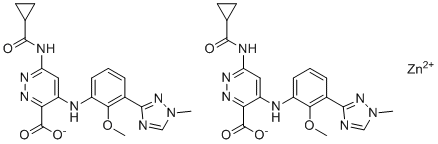 CAS # 2245111-19-5, Zinc(II) 6-(cyclopropanecarboxamido)-4-((2-methoxy-3-(1-methyl-1H-1,2,4-triazol-3-yl)phenyl)amino)pyridazine-3-carboxylate