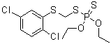CAS # 2275-14-1, Phenkaptone, G 28029, Geigy 28029, Geigy G 28029, O,O-Diethyl S-(2,5-dichlorophenylthiomethyl) dithiophosphate, O,O-Diethyl S-(2,5-dichlorophenylthiomethyl) phosphorodithioate, O,O-Diethyl S-(2,5-dichlorophenylthiomethyl) phosphorothiolothionate, Phencapton, Phenkapton, Phenkaptone, Phenudin, Phenudine, S-(2,5-Dichlorophenylthiomethyl) O,O-diethyl phosphorodithioate