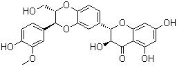 CAS 登录号：22888-70-6, 水飞蓟宾, 水飞蓟素, 西利马林, 2,3-二氢-3-(4-羟基-3-甲氧基苯基)-2-羟甲基-6-(3,5,7-三羟基-4-氧代苯并吡喃-2-基)苯并二氧六环