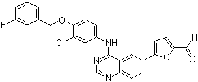structure of CAS# 231278-84-5, 5-[4-((3-Chloro-4-((3-fluorobenzyl)oxy)phenyl)amino)quinazolin-6-yl]-2-furaldehyde