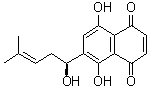 CAS # 23444-65-7, Alkannin, 5,8-Dihydroxy-6-[(1S)-1-hydroxy-4-methyl-3-penten-1-yl]-1,4-naphthalenedione, Alkanet extract, Alkanet extract, inspissated, Alkanna red, Alkannin, Anchusa acid, Anchusin, C.I. 75530, C.I. Natural Red 20