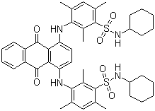 CAS # 23552-74-1, 4,4'-(1,4-Anthraquinonylenediimino)bis[N-cyclohexyl-2-mesitylenesulfonamide], 3,3'-[(9,10-Dihydro-9,10-dioxo-1,4-anthrylene)diimino]bis[N-cyclohexyl-2,4,6-trimethylbenzenesulphonamide]