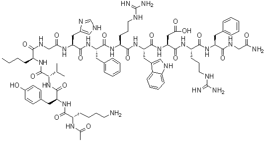 CAS # 237761-41-0, N2-Acetyl-L-lysyl-L-tyrosyl-L-valyl-L-norleucylglycyl-L-histidyl-L-phenylalanyl-L-arginyl-L-tryptophyl-L-alpha-aspartyl-L-arginyl-L-phenylalanylglycinamide