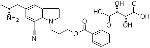 structure of CAS# 239463-85-5, 5-[(2R)-2-Aminopropyl]-1-[3-(benzoyloxy)propyl]-2,3-dihydro-1H-indole-7-carbonitrile (2R,3R)-2,3-dihydroxybutanedioate