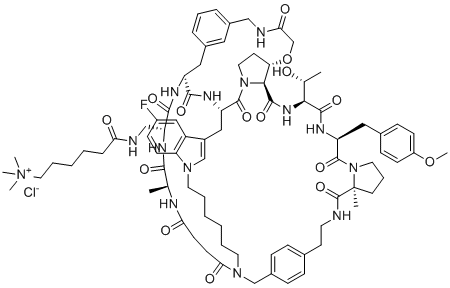 CAS # 2407527-16-4, Enlicitide chloride, [6-[[(11S,17S,20S,23S,27S,39S,42S,63S,66R)-47-fluoro-20-[(1R)-1-hydroxyethyl]-17-[(4-methoxyphenyl)methyl]-11,63-dimethyl-10,16,19,22,30,40,58,61,64,67,70-undecaoxo-28-oxa-1,9,15,18,21,24,31,41,51,62,65,68-dodecazanonacyclo[37.18.11.23,6.124,42.133,37.144,51.011,15.023,27.045,50]triheptaconta-3(73),4,6(72),33,35,37(71),44(69),45(50),46,48-decaen-66-yl]methylamino]-6-oxohexyl]-trimethylazanium,chloride