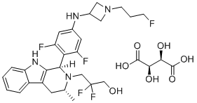 CAS # 2407529-33-1, (1R,3R)-1-[2,6-Difluoro-4-[[1-(3-fluoropropyl)-3-azetidinyl]amino]phenyl]-β,β-difluoro-1,3,4,9-tetrahydro-3-methyl-2H-pyrido[3,4-b]indole-2-propanol (2R,3R)-2,3-dihydroxybutanedioate (1:1)