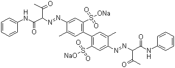CAS 登录号：2429-76-7, 酸性黄 44, 5-[[1,3-二氧代-1-(苯氨基)丁-2-基]偶氮]-2-[4-[[1,3-二氧代-1-(苯氨基)丁-2-基]偶氮]-5-甲基-2-磺酸基苯基]-4-甲基苯磺酸二钠