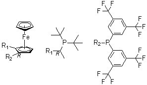 (2R)-1-[(1R)-1-[Bis(1,1-dimethylethyl)phosphino]ethyl]-2-[bis[4-(trifluoromethyl)phenyl]phosphino]ferrocene molecular structure (CAS 246231-79-8)