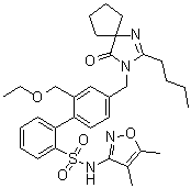 structure of CAS# 254740-64-2, 4'-[(2-Butyl-4-oxo-1,3-diazaspiro[4.4]non-1-en-3-yl)methyl]-N-(4,5-dimethyl-3-isoxazolyl)-2'-(ethoxymethyl)-[1,1'-biphenyl]-2-sulfonamide