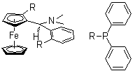 CAS # 255884-98-1, (R,S)-Taniaphos, (R)-1-[(R)-(Dimethylamino)[2-(diphenylphosphino)phenyl]methyl]-2-(diphenylphosphino)ferrocene