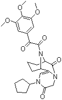 CAS # 255910-29-3, AG-5473, 2-Cyclopentyl-8,9,10,11-tetrahydro-12-[2-oxo-2-(3,4,5-trimethoxyphenyl)acetyl]-7,11-imino-2H-pyrazino[1,2-a]azocine-3,6(4H,7H)-dione
