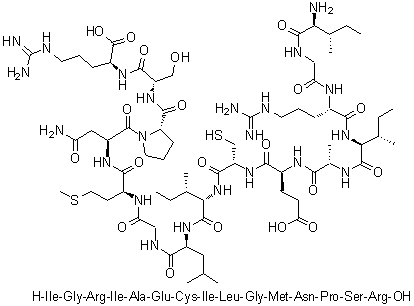 CAS # 256364-95-1, L-Isoleucylglycyl-L-arginyl-L-isoleucyl-L-alanyl-L-alpha-glutamyl-L-cysteinyl-L-isoleucyl-L-leucylglycyl-L-methionyl-L-asparaginyl-L-prolyl-L-seryl-L-arginine