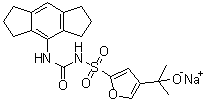 structure of CAS# 256373-96-3, N-[[(1,2,3,5,6,7-六氢-s-引达省-4-基)氨基]羰基]-4-(1-羟基-1-甲基乙基)-2-呋喃磺酰胺单钠盐