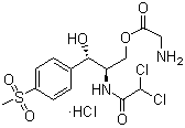 CAS # 2611-61-2, Thiamphenicol glycinate hydrochloride, Thiophenicol glycinate hydrochloride, Thiamphenicol glycine hydrochloride, Glycine [R-(R*,R*)]-2-[(dichloroacetyl)amino]-3-hydroxy-3-[4-(methylsulfonyl)phenyl]propyl ester monohydrochloride