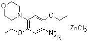 CAS # 26123-91-1, 2,5-Diethoxy-4-morpholinobenzenediazonium trichlorozincate, 1-Morpholino-2,5-diethoxy-4-benzenediazonium chloride zinc chloride double salt, 2,5-Diethoxy-4-(morpholino)benzenediazonium chloride zinc chloride, 2,5-Diethoxy-4-morpholinobenzenediazonium chlorozincate, 4-Morpholino-2,5-diethoxybenzenediazonium chloride-ZnCl2