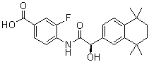 CAS # 262433-54-5, 3-Fluoro-4-[[(2R)-2-hydroxy-2-(5,6,7,8-tetrahydro-5,5,8,8-tetramethyl-2-naphthalenyl)acetyl]amino]benzoic acid