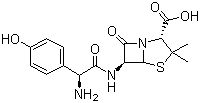 CAS # 26787-78-0, Amoxicillin, (2S,5R,6R)-6-(2-Amino-2-(4-hydroxyphenyl)acetamido)-3,3-dimethyl-7-oxo-4-thia-1-azabicyclo[3.2.0]heptane-2-carboxylic acid