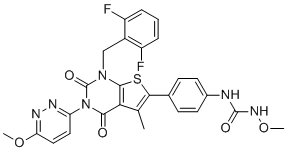 CAS # 2681381-03-1, Relugolix Impurity 79, 1-(4-(1-(2,6-difluorobenzyl)-3-(6-methoxypyridazin-3-yl)-5-methyl-2,4-dioxo-1,2,3,4-tetrahydrothieno[2,3-d]pyrimidin-6-yl)phenyl)-3-methoxyurea