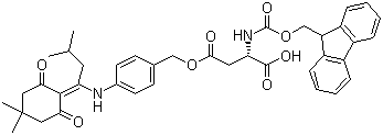 N-[(9H-Fluoren-9-ylmethoxy)carbonyl]-L-aspartic acid 4-[[4-[[1-(4,4-dimethyl-2,6-dioxocyclohexylidene)-3-methylbutyl]amino]phenyl]methyl] ester molecular structure (CAS 269066-08-2)