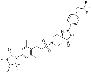 CAS 登录号：2766697-63-4, 1-(3,5-二甲基-4-(2-((4-氧代-2-(4-(三氟甲氧基)苯基)-1,3,8-三氮杂螺[4.5]癸-1-烯-8-基)磺酰基)乙基)苯基)-3,5,5-三甲基咪唑烷-2,4-二酮