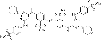 CAS # 28950-61-0, Fluorescent Brightener 210, Tetrasodium 4,4'-bis[[4-morpholino-6-(p-sulphonatoanilino)-1,3,5-triazin-2-yl]amino]stilbene-2,2'-disulphonate, C.I. Fluorescent Brightener 211, Photine BTM