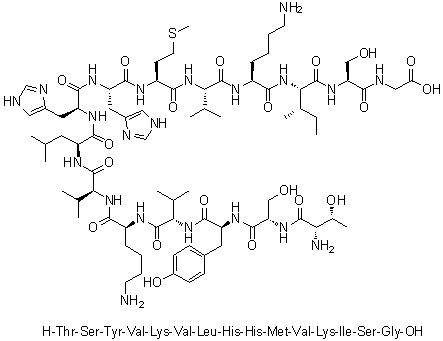 CAS # 290834-06-9, L-Threonyl-L-seryl-L-tyrosyl-L-valyl-L-lysyl-L-valyl-L-leucyl-L-histidyl-L-histidyl-L-methionyl-L-valyl-L-lysyl-L-isoleucyl-L-serylglycine