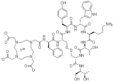 CAS # 293295-66-6, [N-[[4,7,10-Tris[(carboxy)methyl]-1,4,7,10-tetraazacyclododec-1-yl]acetyl]-D-phenylalanyl-L-cysteinyl-L-tyrosyl-D-tryptophyl-L-lysyl-L-threonyl-N-[(1R,2R)-2-hydroxy-1-(hydroxymethyl)propyl]-L-cysteinamide cyclic (2→7)-disulfidato]yttrium