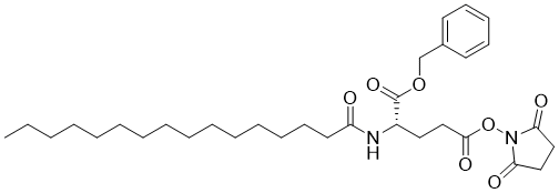 CAS # 294855-89-3, 1-Benzyl 5-(2,5-dioxopyrrolidin-1-yl) palmitoyl-L-glutamate, 1-O-benzyl 5-O-(2,5-dioxopyrrolidin-1-yl) (2S)-2-(hexadecanoylamino)pentanedioate