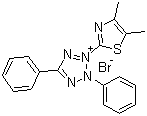 CAS # 298-93-1, Thiazolyl Blue, 3-(4,5-Dimethyl-2-thiazolyl)-2,5-diphenyl-2H-tetrazolium bromide, Methylthiazolyldiphenyl-tetrazolium bromide, Thiazolyl Blue Tetrazolium Bromide, MTT