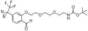 structure of CAS# 299931-13-8, [2-[2-[2-[2-Formyl-5-[3-(trifluoromethyl)-3H-diazirin-3-yl]phenoxy]ethoxy]ethoxy]ethyl]carbamic acid 1,1-dimethylethyl ester