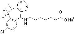 CAS # 30123-17-2 (54317-11-2), Tianeptine sodium salt, Sodium 7-((3-chloro-6,11-dihydro-6-methyldibenzo(c,f)(1,2)thiazepin-11-yl)amino)heptanoate S,S-dioxide