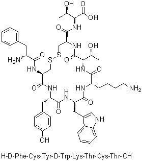 CAS 登录号：302794-43-0, D-苯丙氨酰-L-半胱氨酰-L-酪氨酰-D-色氨酰-L-赖氨酰-L-苏氨酰-L-半胱氨酰-L-苏氨酸环(2→7)-二硫醚