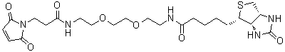 CAS # 305372-39-8, (3aS,4S,6aR)-N-[2-[2-[2-[[3-(2,5-Dihydro-2,5-dioxo-1H-pyrrol-1-yl)-1-oxopropyl]amino]ethoxy]ethoxy]ethyl]hexahydro-2-oxo-1H-thieno[3,4-d]imidazole-4-pentanamide, Biotin-PEO-maleimide, EZ-Link Maleimide-PEG2-Biotin, EZ-Link Maleimide-PEO2-Biotin, Maleimide PEO2-biotin, Maleimide-PEG2-biotin, PEO-maleimide biotin