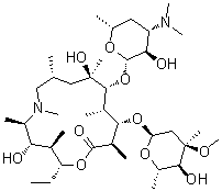 CAS # 307974-61-4, Azithromycin B, (2R,3R,4R,5R,8R,10R,11R,12R,13S,14R)-13-[(2,6-Dideoxy-3-C-methyl-3-O-methyl-alpha-L-ribo-hexopyranosyl)oxy]-2-ethyl-4,10-dihydroxy-3,5,6,8,10,12,14-heptamethyl-11-[[3,4,6-trideoxy-3-(dimethylamino)-beta-D-xylo-hexopyranosyl]oxy]-1-oxa-6-azacyclopentadecan-15-one