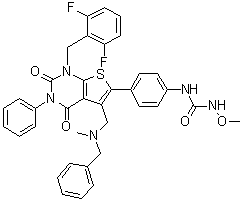 CAS # 308831-61-0, Sufugolix, 5-(N-Benzyl-N-methylaminomethyl)-1-(2,6-difluorobenzyl)-6-[4-(3-methoxyureido)phenyl]-3-phenylthieno[2,3-d]pyrimidine-2,4(1H,3H)dione, TAK 013